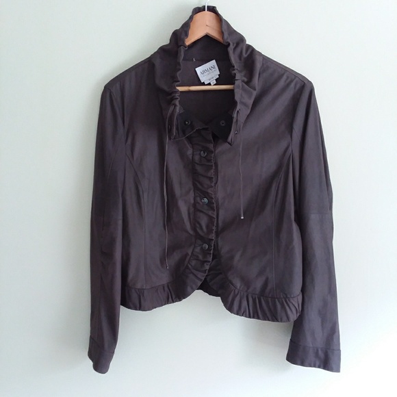Armani Collezioni deep taupe suede ruffle jacket - Picture 2 of 8